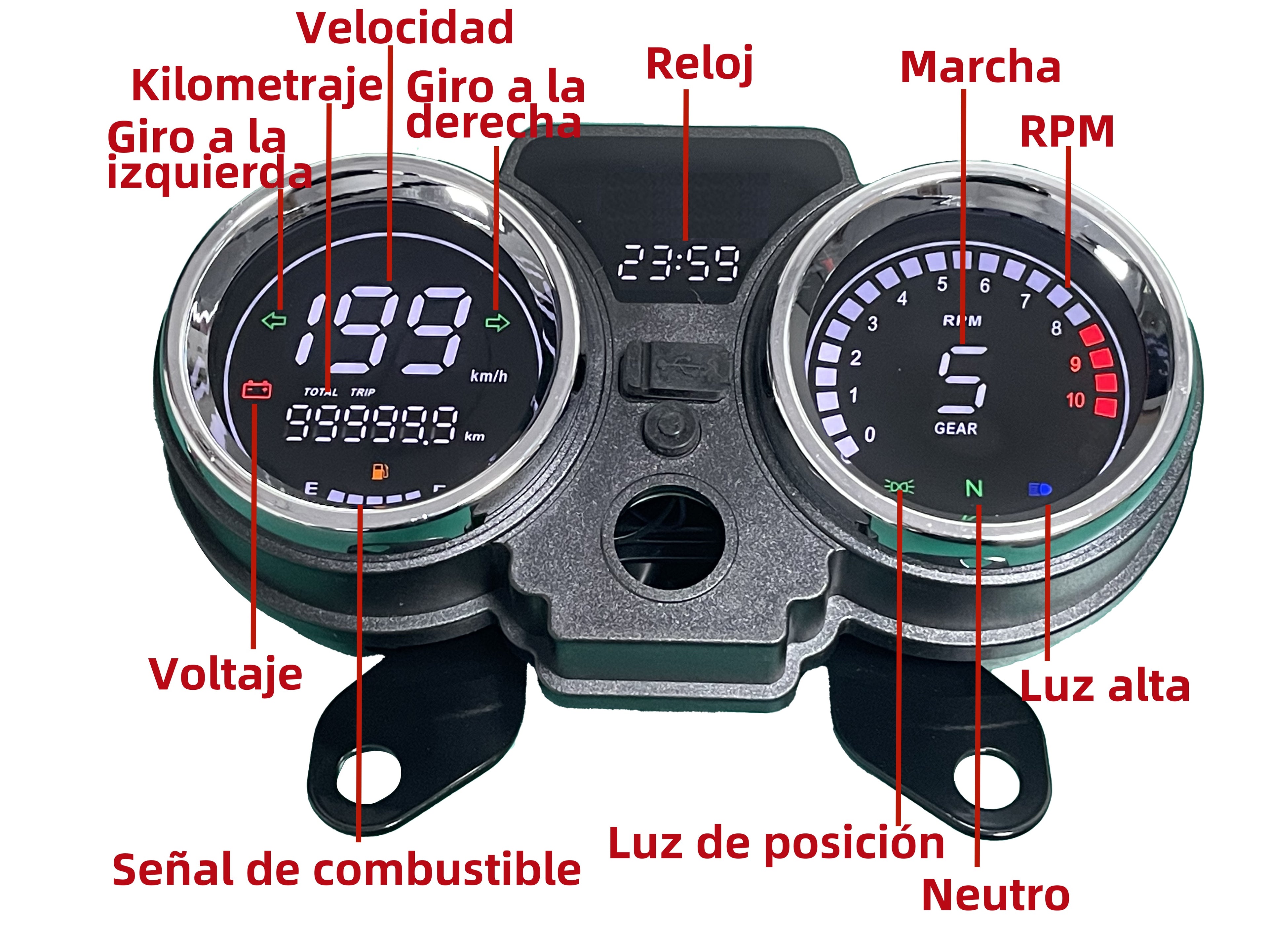digital tablero para moto velocimetro tacometro for（GN125、CM125、Italika Dt 125、italika ft 150、Suzuki GN 125、Italika Rc200、Ek Express 2024、Super Gato 150、CG 250、NUEVO TAURO 200cc、VENTO Ryder 150 、Kenton GL 200）