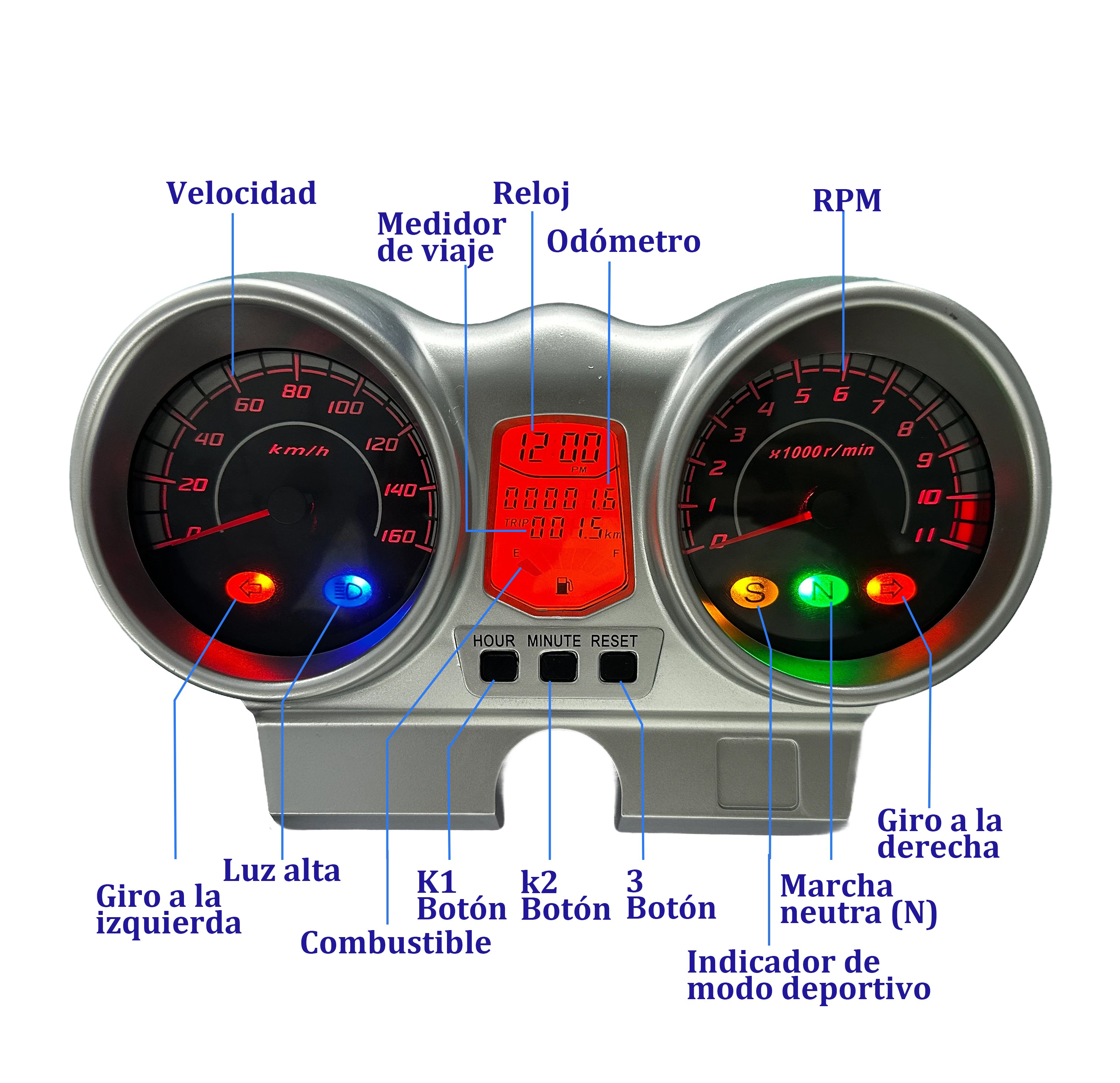 digital tablero para moto velocimetro tacometro for（Honda CBX 250 Twister、CBF250（2004-2012））