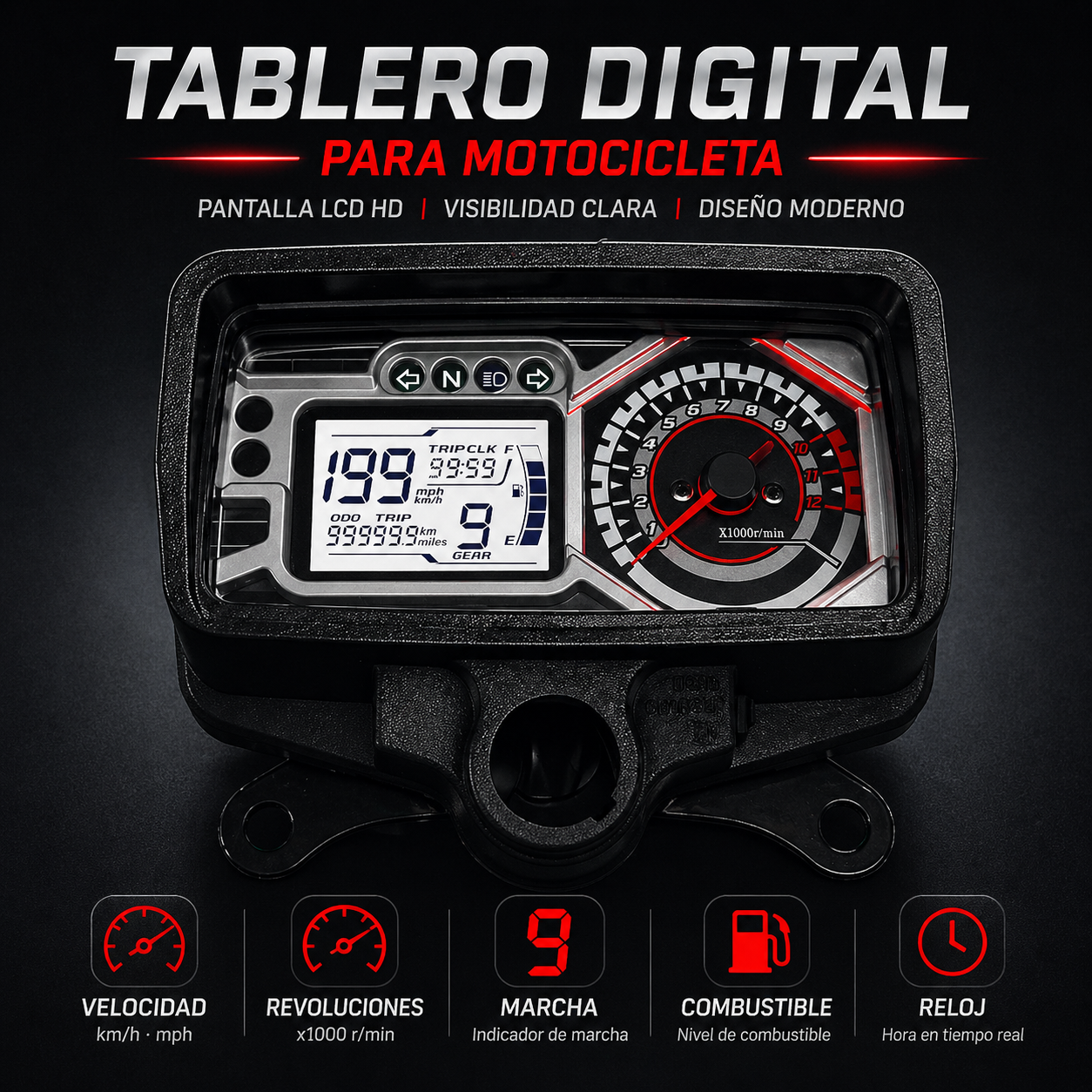 digital tablero para moto velocimetro tacometro for（Honda CG125、Honda TMX125、  RUSI Macho Tc 125/150、Skygo Prince 125、Italika Ex125 Forza 125 Ft125）