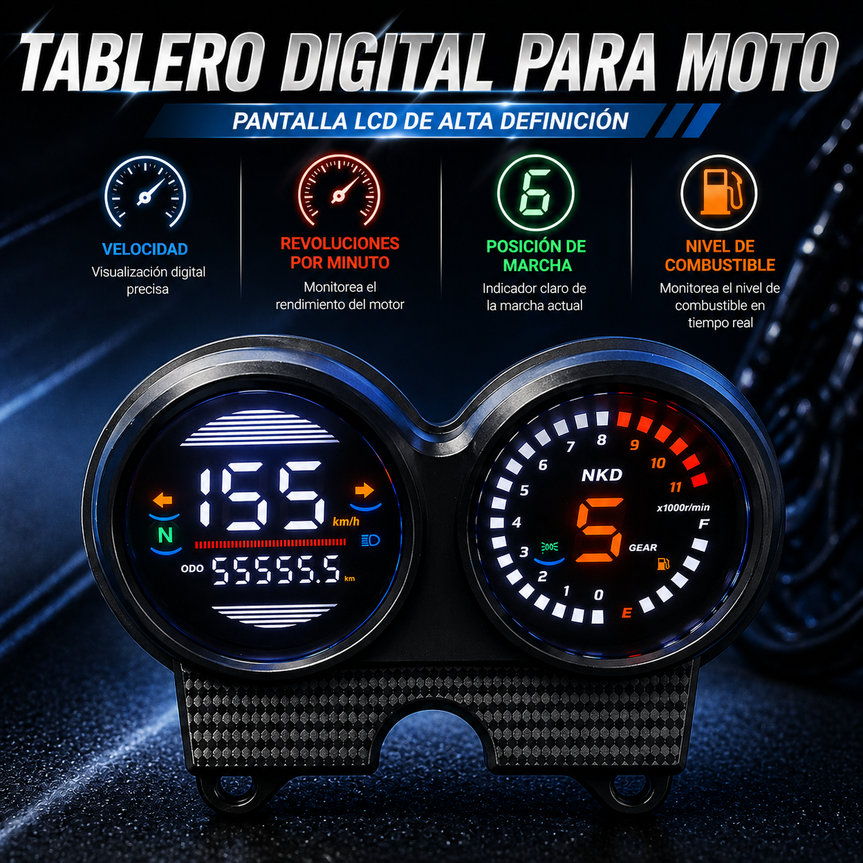 digital tablero para moto velocimetro tacometro for（AKT NKD 125 150 EX75、 Honda TIGER 2000、 Italika Ft150 Gts、 Kasinski seta 125 e 150、 Victory Bomber 125、 Shineray Worker 125）