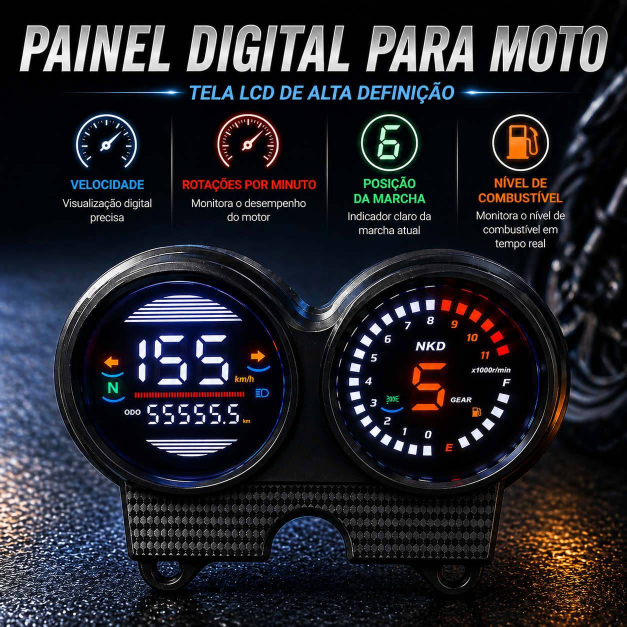 digital tablero para moto velocimetro tacometro for（AKT NKD 125 150 EX75、 Honda TIGER 2000、 Italika Ft150 Gts、 Kasinski seta 125 e 150、 Victory Bomber 125、 Shineray Worker 125）
