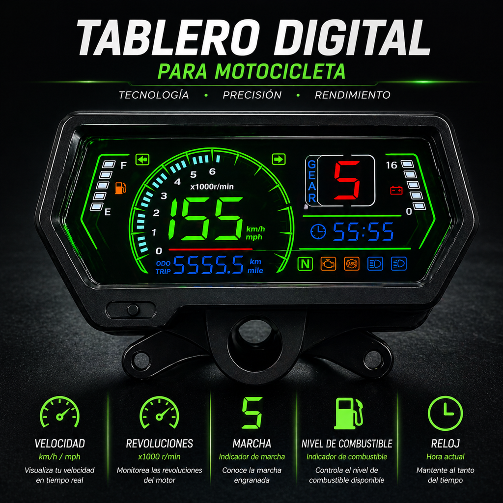 digital tablero para moto velocimetro tacometro for（CG125 （Honda CG125、Honda TMX125、  RUSI Macho Tc 125/150、Skygo 125 ）、HONDA TMX ALPHA 125、escuda EM 200、AVA150、Bera SBR150）