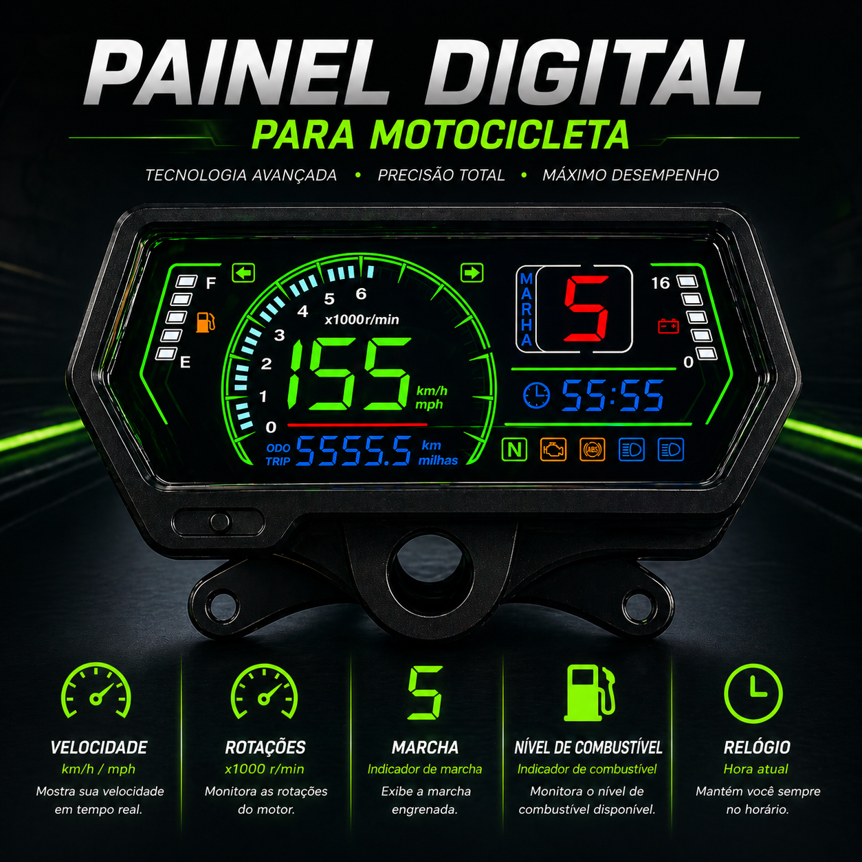 digital tablero para moto velocimetro tacometro for（CG125 （Honda CG125、Honda TMX125、  RUSI Macho Tc 125/150、Skygo 125 ）、HONDA TMX ALPHA 125、escuda EM 200、AVA150、Bera SBR150）