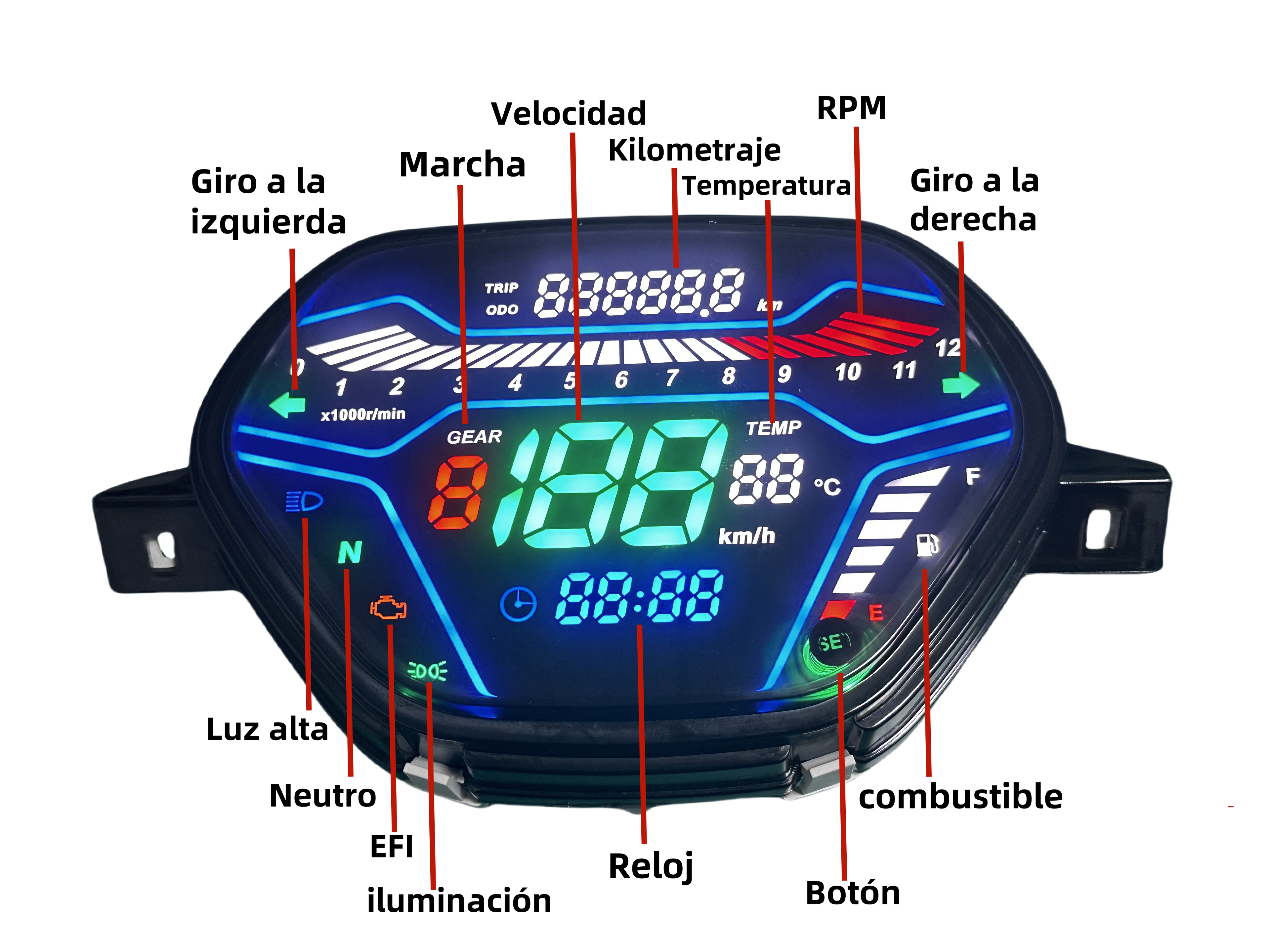 digital tablero para moto velocimetro tacometro for (Honda Wave Alpha 100、 Honda EX5 Class 1 / CX / DX 、Wave CX Alpha tahun、Wave110 DX、Italika At110、Shineray Phoenix 50、AKT 110)